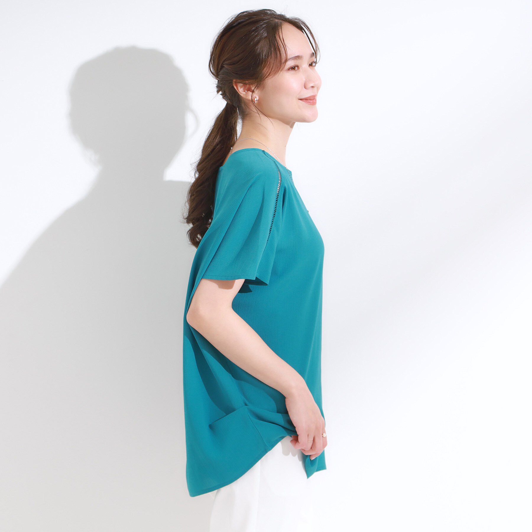 SHOO･LA･RUE「【S-LL/ひんやり/洗濯後しわになりにくい】インせず決まる はしごレースドルマンブラウス」|シャツ・ブラウス|