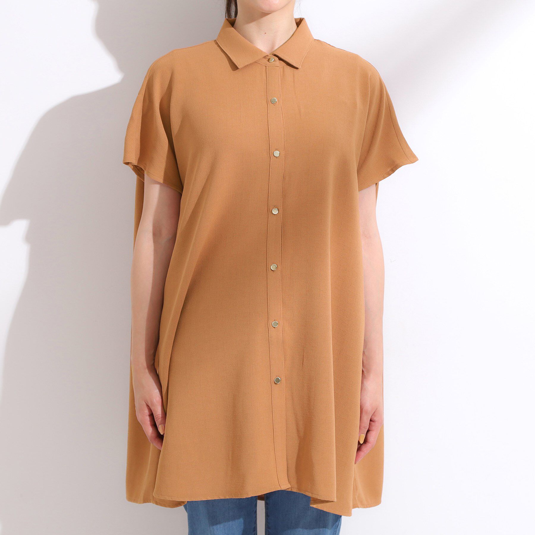 SHOO･LA･RUE「【S-LL/体型カバー】さらりとしたタッチが心地よい バックギャザーブラウス」|チュニック|
