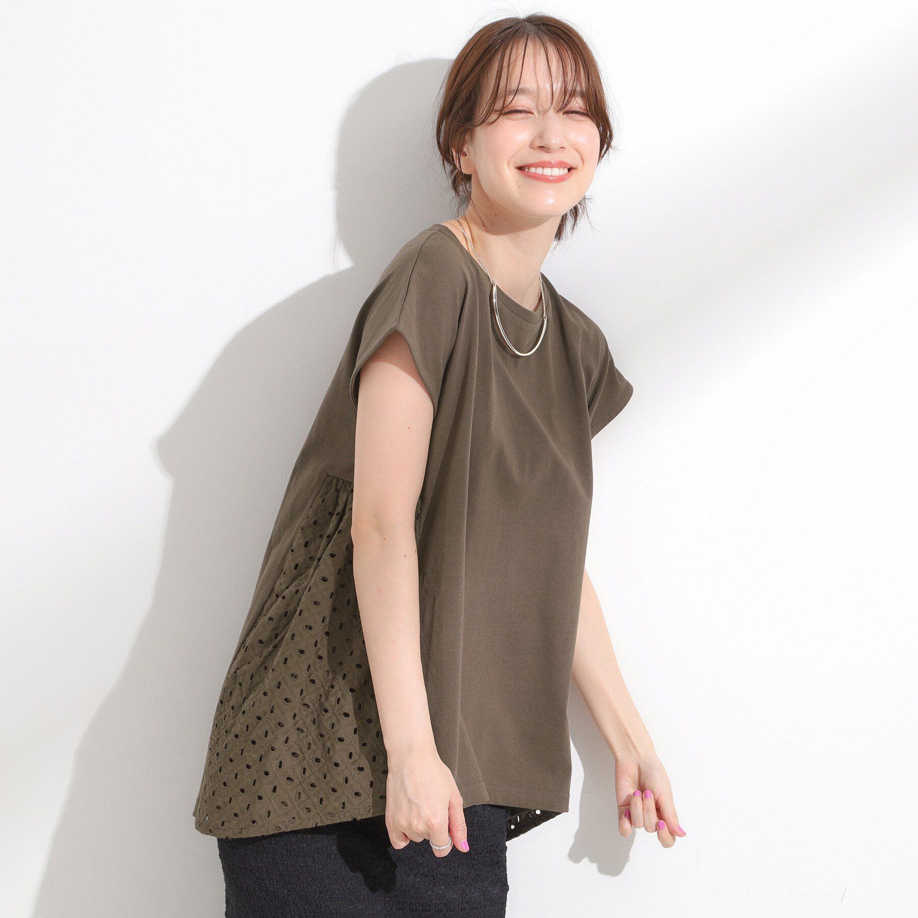 SHOO･LA･RUE「【S-LL/体型カバー】インせずサマ見え レースドッキングトップス」|Tシャツ・カットソー|