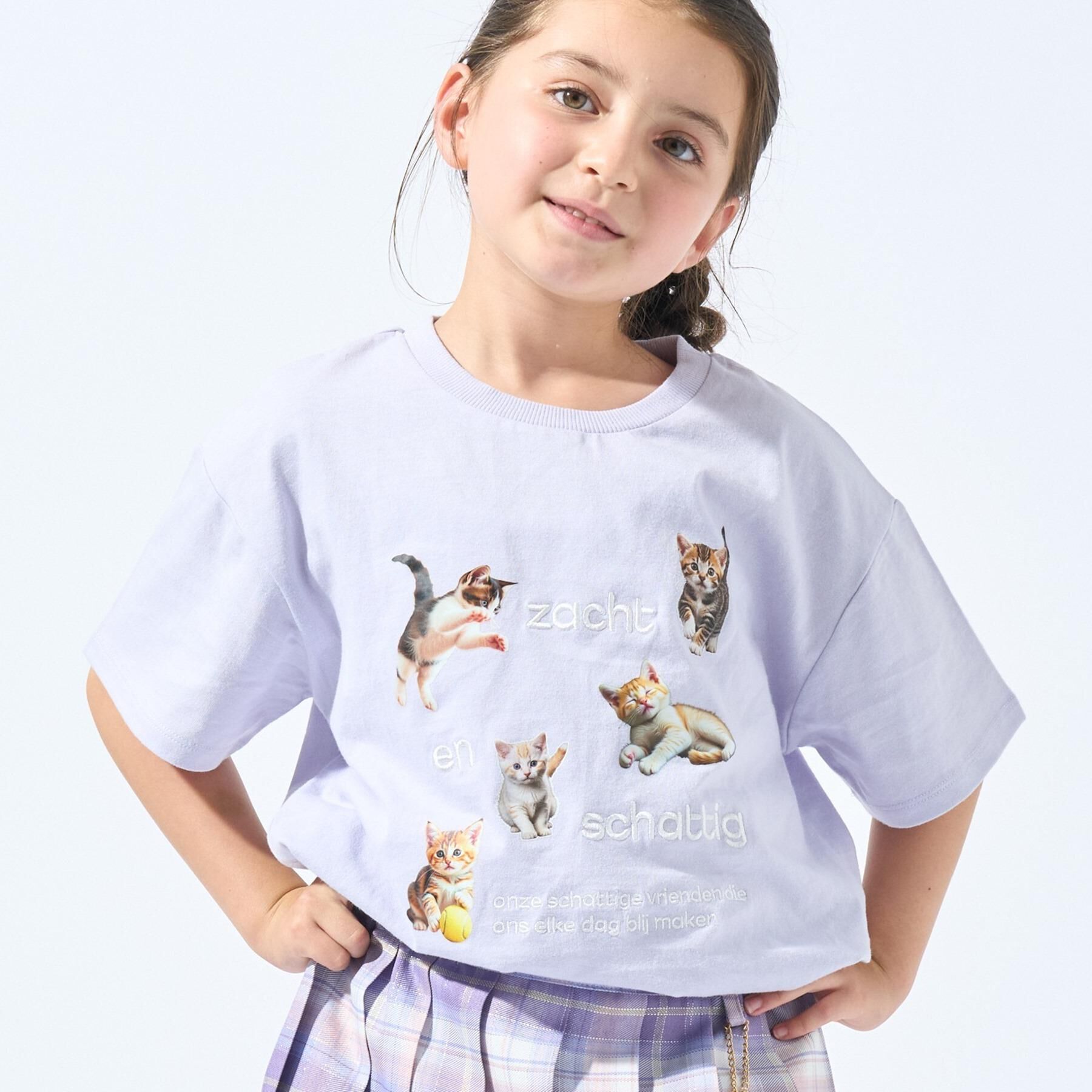 SHOO･LA･RUE「【100-150cm】刺繍ロゴ転写プリントGIRLSTシャツ」|Tシャツ・カットソー|ラベンダー(080)