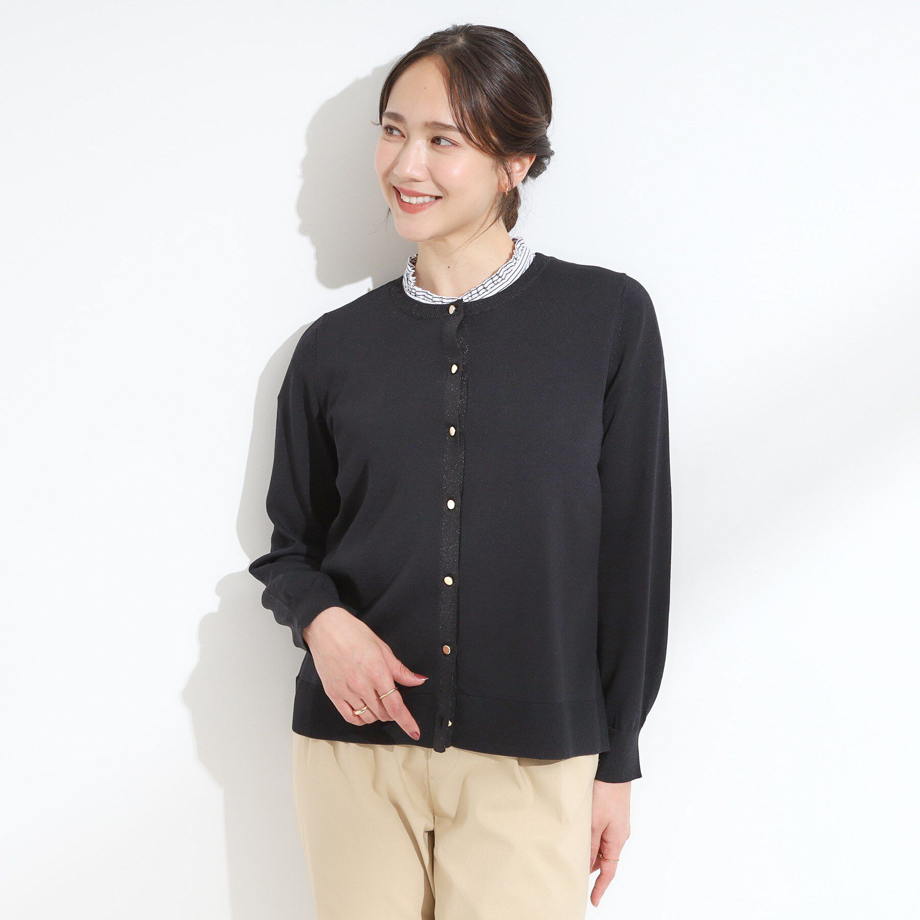 SHOO･LA･RUE「【洗える/S-LL】上品なラメ使い クルーネック ニットカーディガン」|カーディガン|