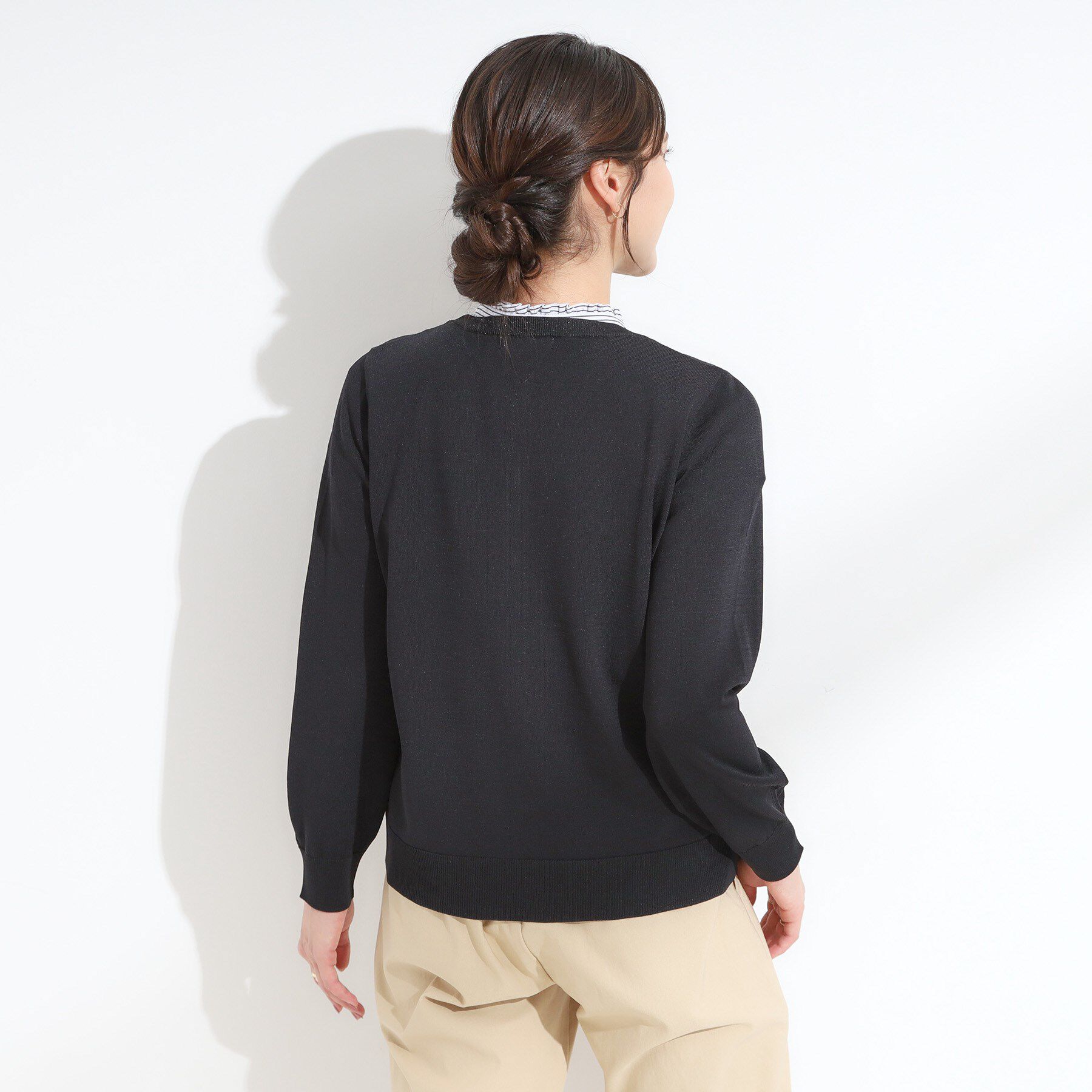 SHOO･LA･RUE「【洗える/S-LL】上品なラメ使い クルーネック ニットカーディガン」|カーディガン|