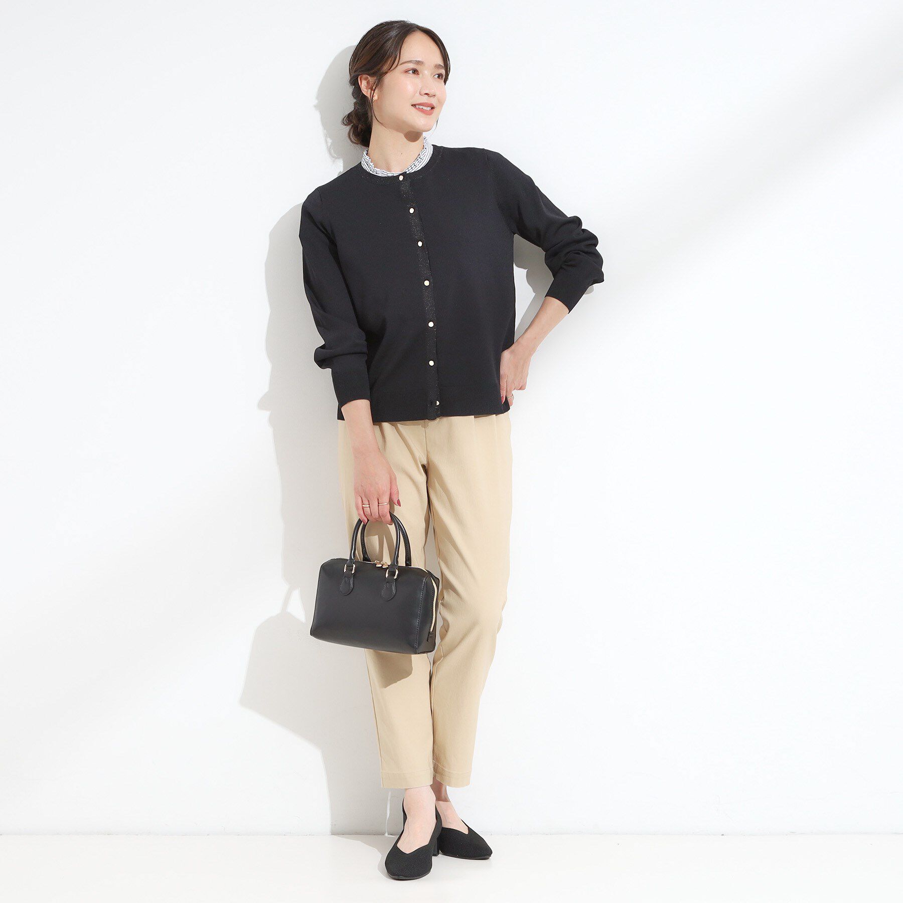 SHOO･LA･RUE「【洗える/S-LL】上品なラメ使い クルーネック ニットカーディガン」|カーディガン|