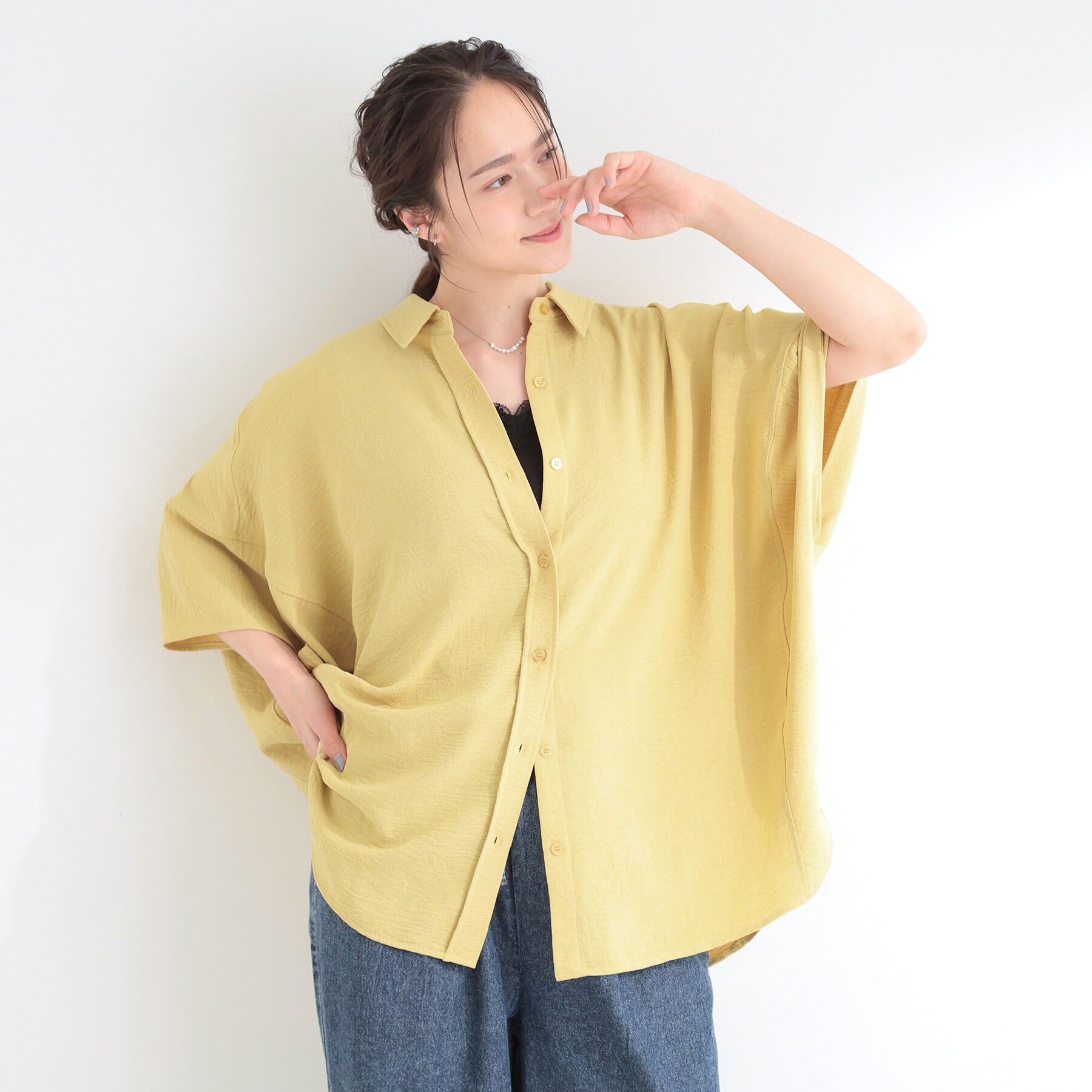 SHOO･LA･RUE「【高レビュー/洗濯後しわになりにくい/体型カバー】きちんとゆるっと 大人の抜け感 ポンチョ風カラーシ」|シャツ・ブラウス|