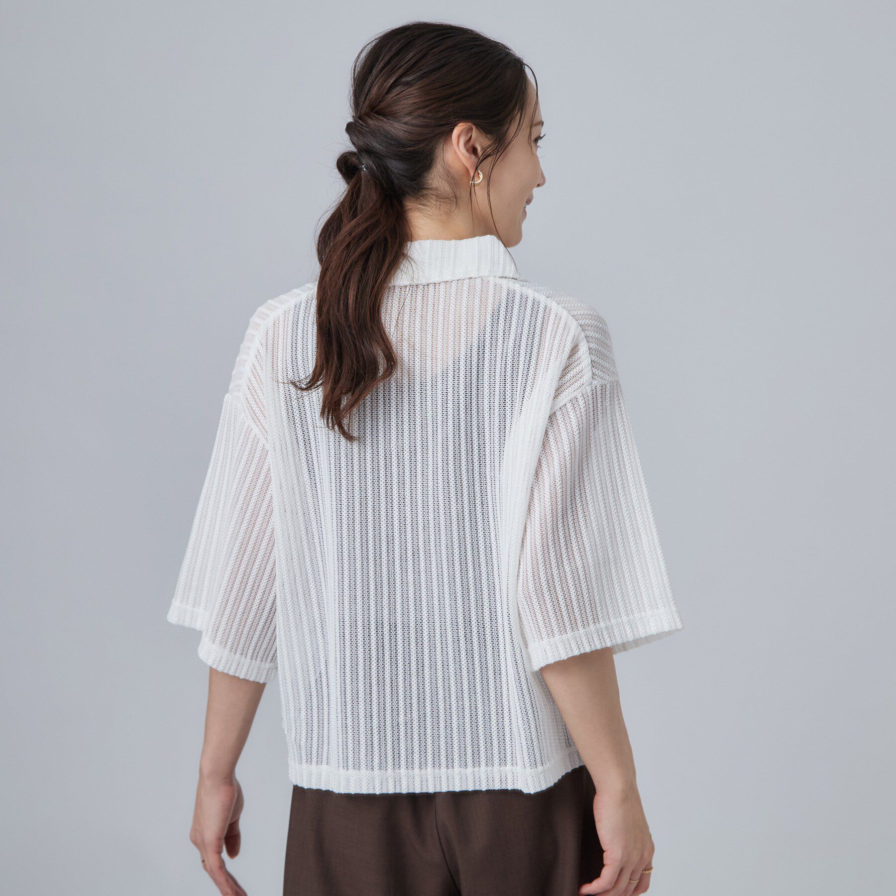 SHOO･LA･RUE「【洗濯機可/S-LL】軽やかで涼しげな 透かしレース風前開きシャツ」|シャツ・ブラウス|