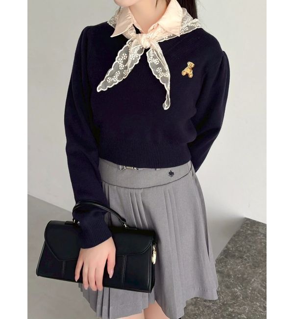 dazzlin「【POLO BCSコラボ】レーススカーフベア刺繍ニットトップス」|ニット・セーター|