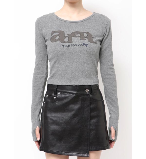 EMODA「ロゴパッチクロップロングスリーブTシャツ」|Tシャツ・カットソー|グレー