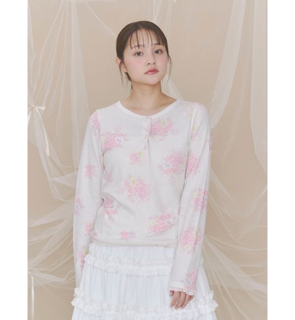 merry jenny「bouquetワッフルトップス」|Tシャツ・カットソー|ピンク