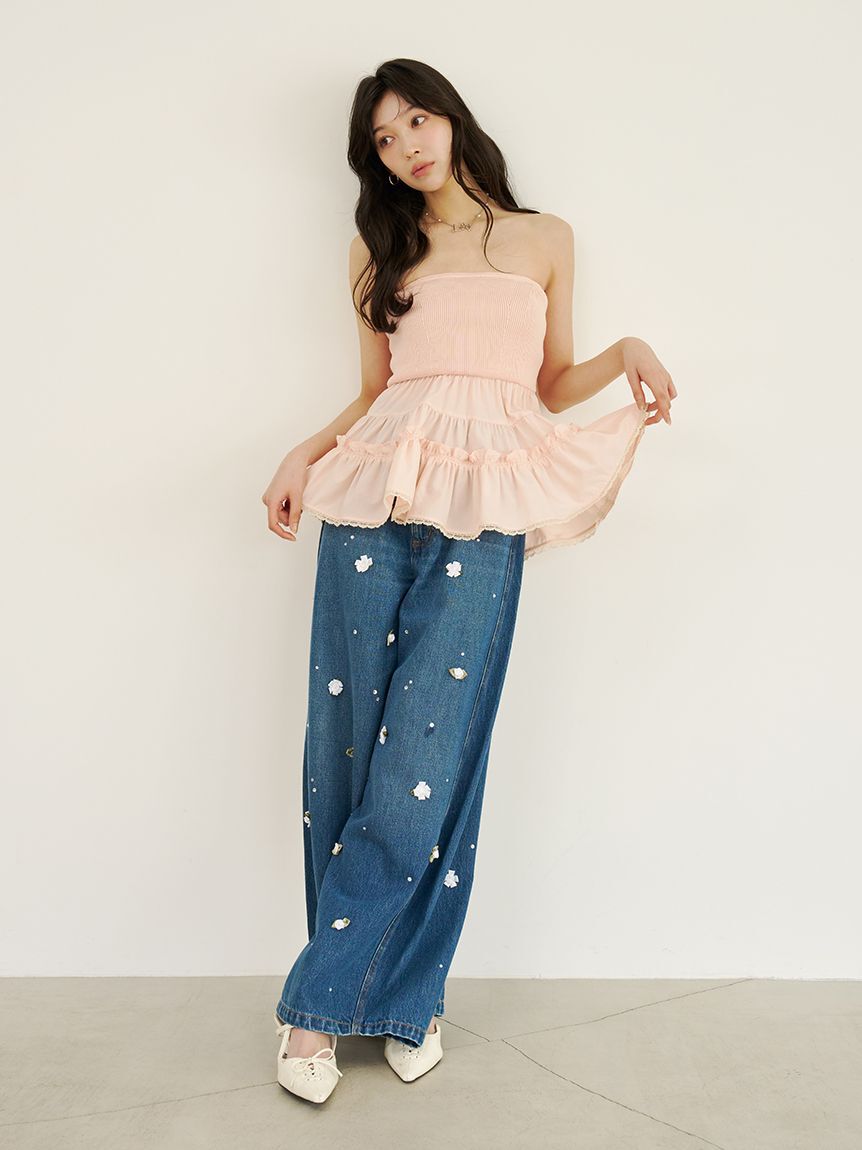 LILY BROWN「[L.B CANDY STOCK]バリエーションビジューデニムパンツ」|チノ|