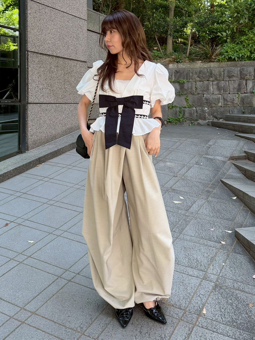 LILY BROWN「リネンライクタックドロストスラックス」|チノ|