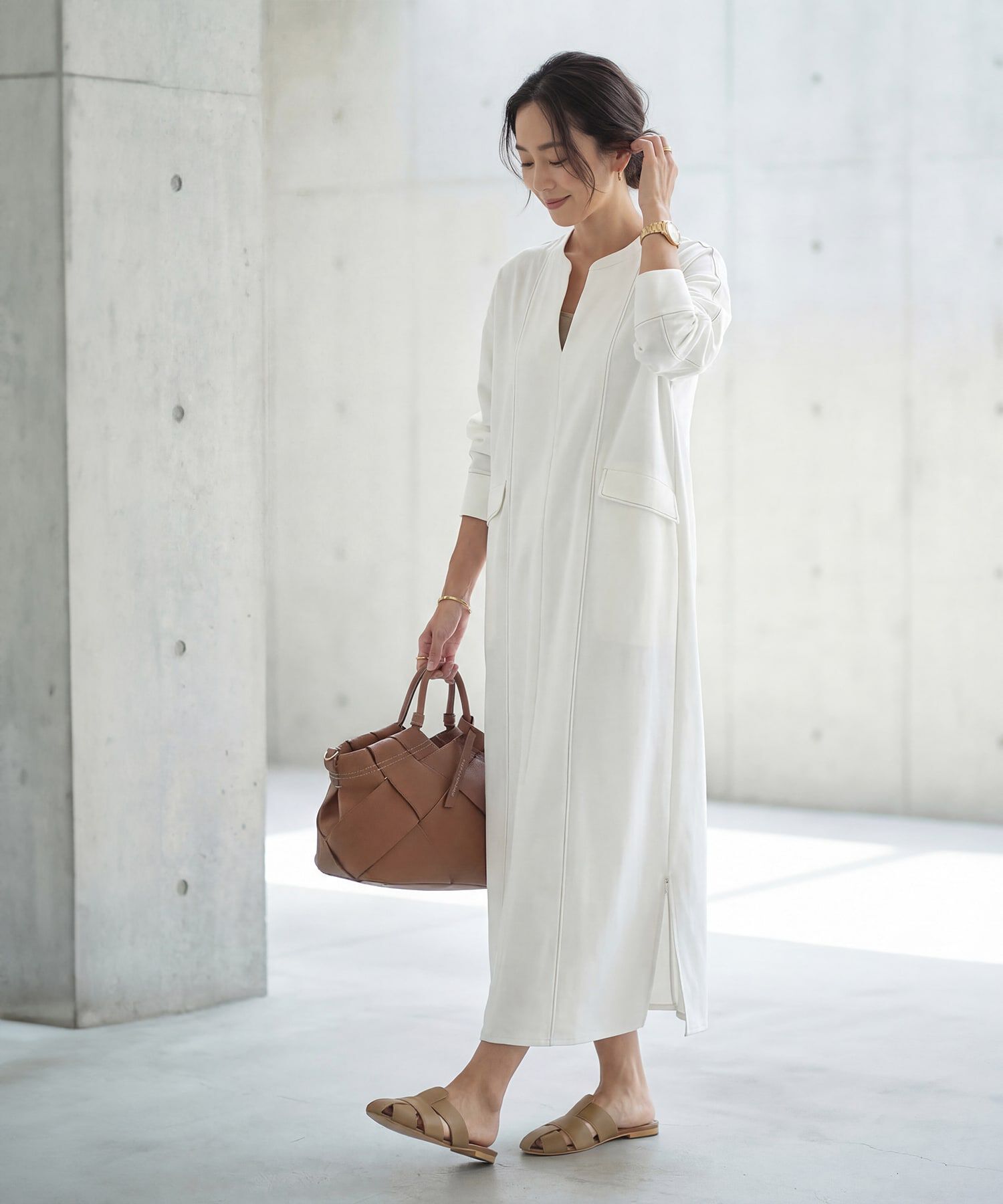 STYLE DELI「【LUXE】配色ステッチ両裾ファスナーワンピース」|ワンピース|