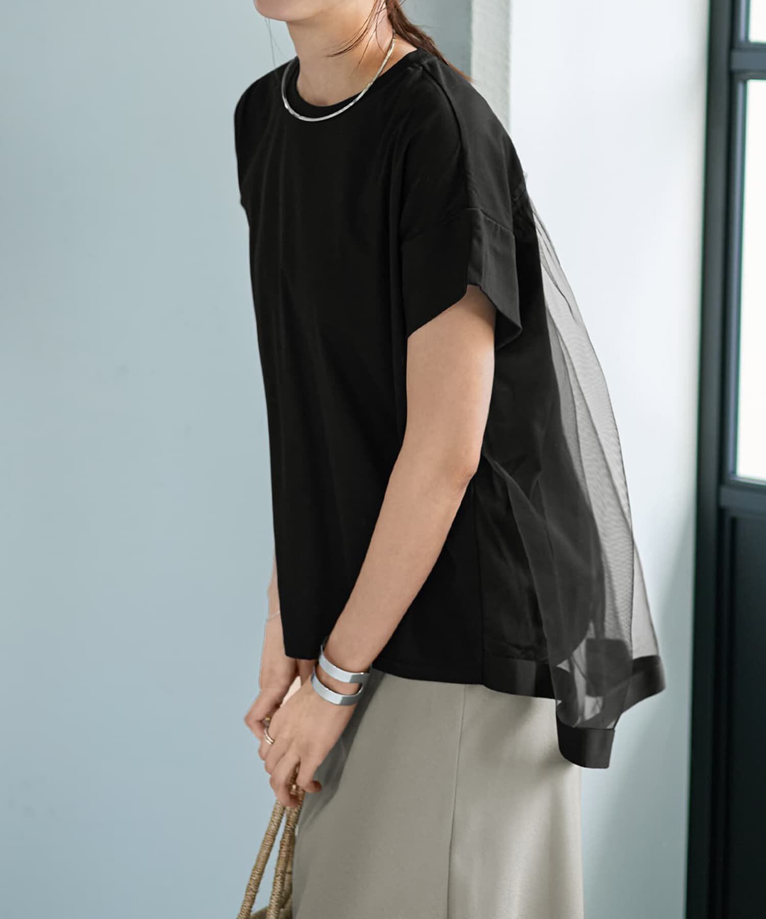 STYLE DELI「【Made in JAPAN】背面チュールカットソートップス」|Tシャツ・カットソー|