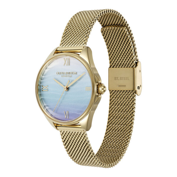 OLIVIA BURTON 「〈OLIVIA BURTON(ｵﾘﾋﾞｱﾊﾞｰﾄﾝ)〉ｼｸﾞﾈﾁｬｰ30mm ｱｼﾞｭｰﾙ ﾗｲﾄﾌﾞﾙｰ&ｺﾞｰﾙﾄﾞﾒｯｼｭ」|腕時計|