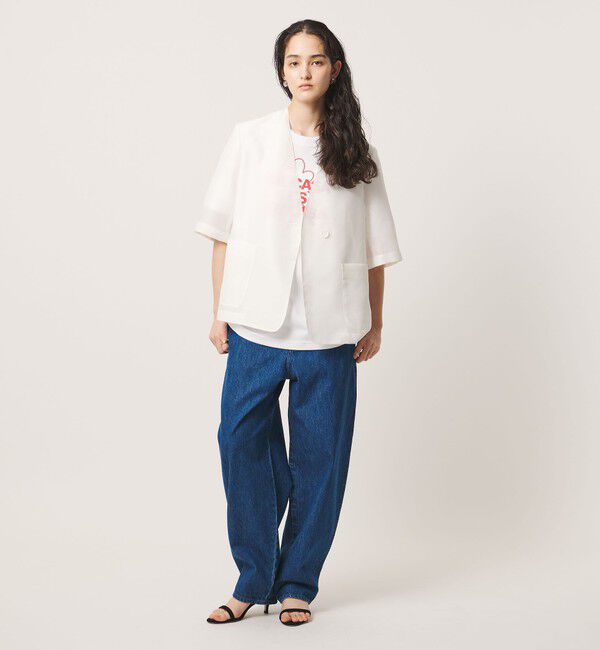 UNITED ARROWS「シアー ノーラペル ハーフスリーブ ジャケット ‐ウォッシャブル‐」|ノーカラージャケット|