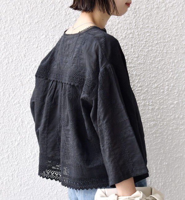 SHIPS for women「〈手洗い可能〉パッチワーク レース ショート スリーブ 羽織 ブラウス」|シャツ・ブラウス|