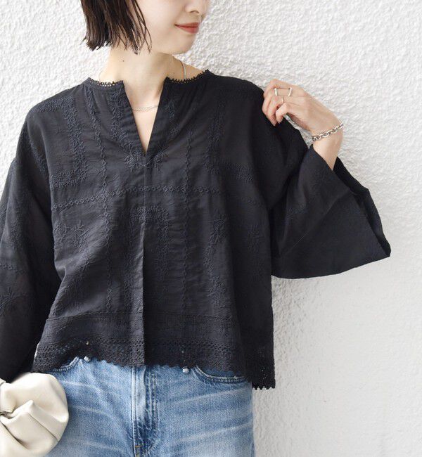 SHIPS for women「〈手洗い可能〉パッチワーク レース ショート スリーブ 羽織 ブラウス」|シャツ・ブラウス|