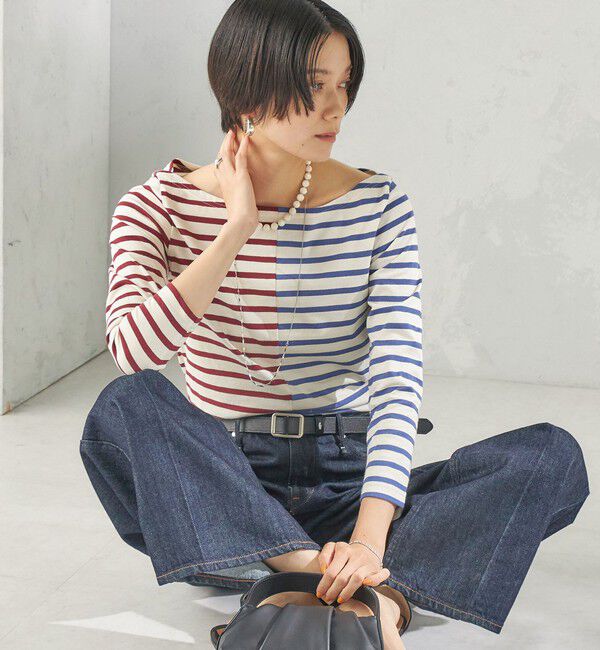 SHIPS for women「【SHIPS別注】Le minor: バイカラー ボートネック プルオーバー」|Tシャツ・カットソー|