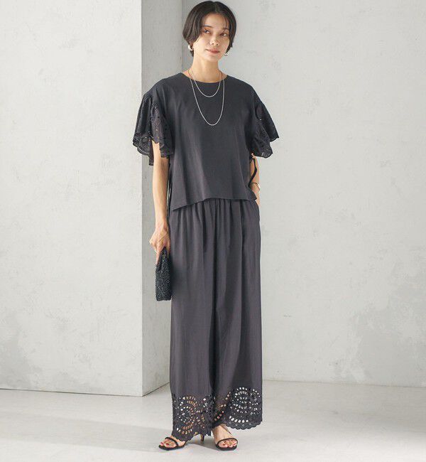 SHIPS for women「〈洗濯機可能〉Sohana: シフリー 刺繍 レース ワイド パンツ」|その他|