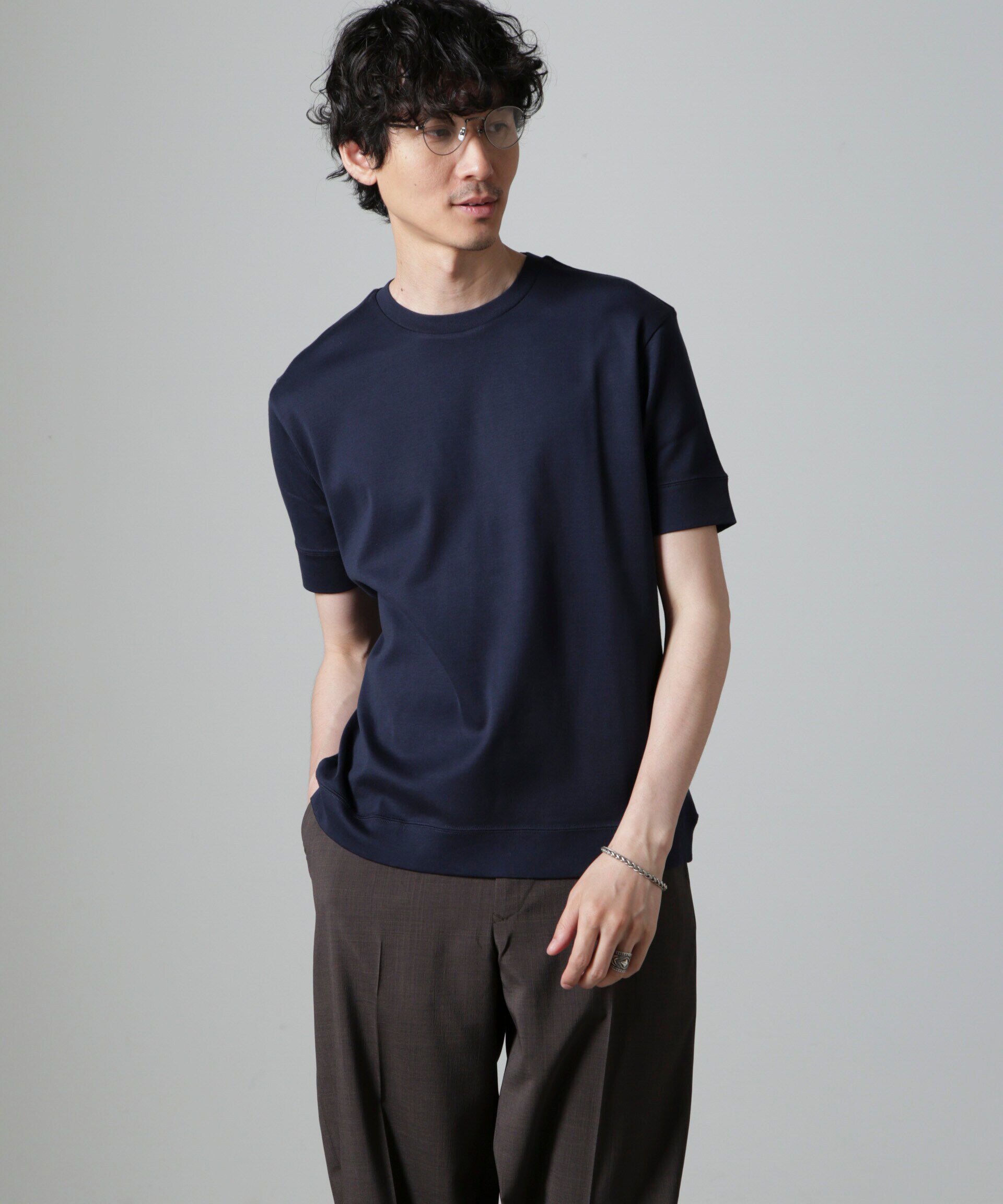 NANO universe「｢FORMAL JERSEY｣クルーネックカットソー半袖」|Tシャツ・カットソー|ネイビー