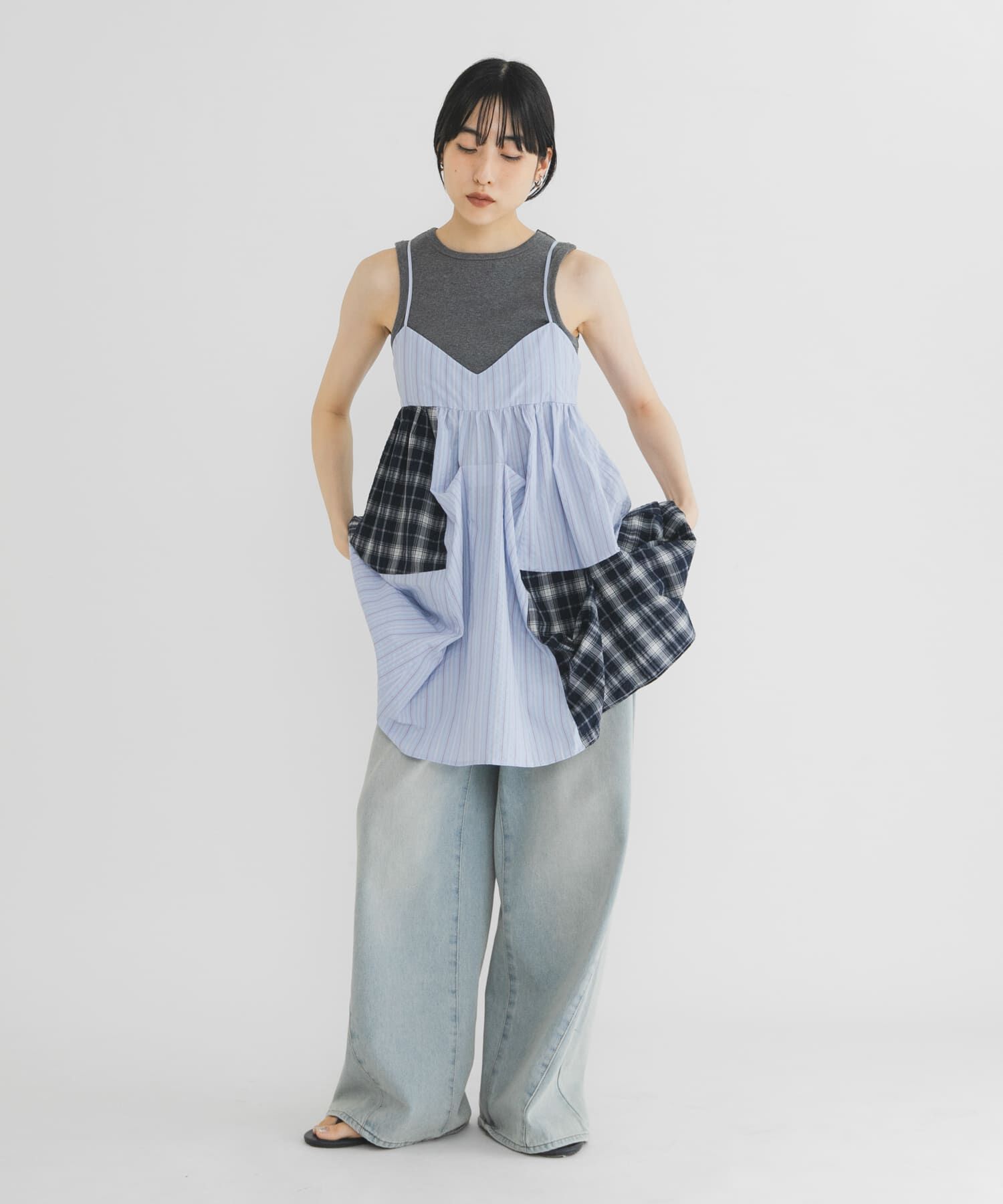  「ヘムタックパッチワークミニキャミワンピース」|ワンピース|