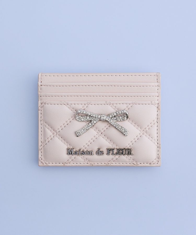 Maison de FLEUR「リボンビジューキルティングカードケース」|財布|ライトピンク