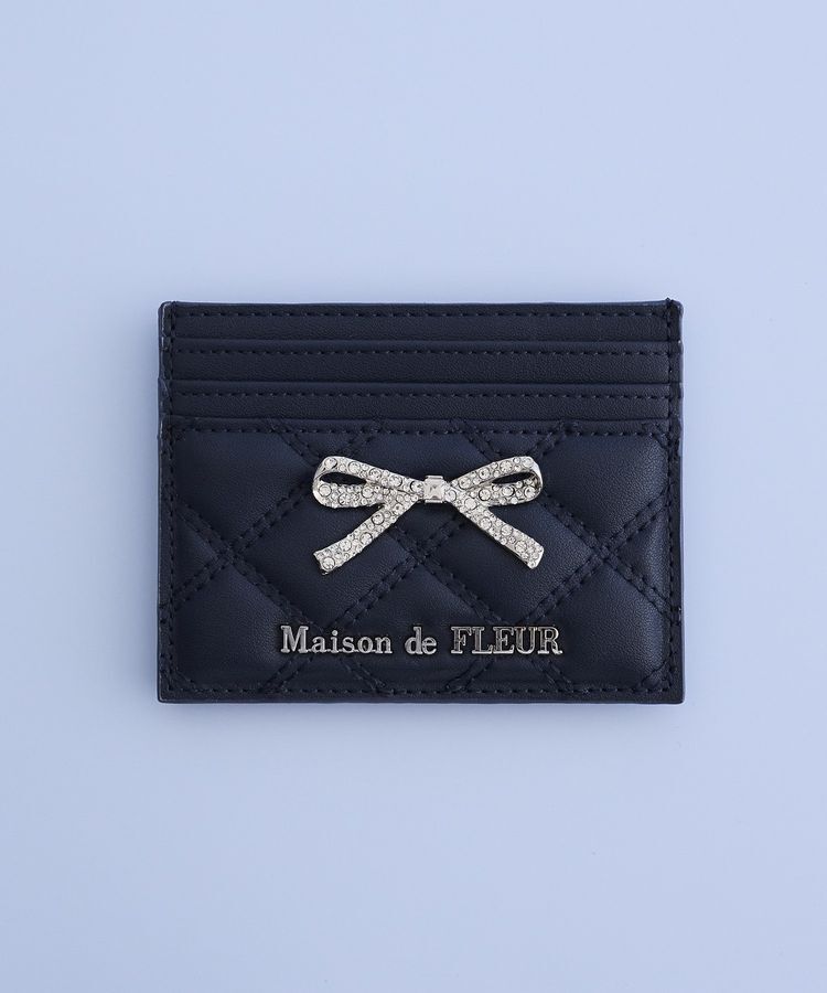 Maison de FLEUR「リボンビジューキルティングカードケース」|財布|ネイビー