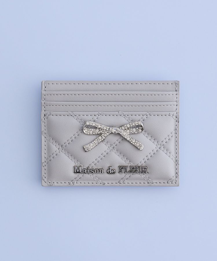 Maison de FLEUR「リボンビジューキルティングカードケース」|財布|グレイッシュブルー