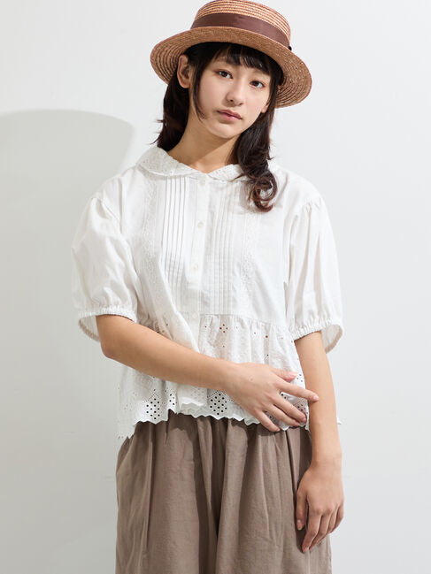 Samansa Mos2「【販路限定】パフスリーブレースブラウス」|シャツ・ブラウス|