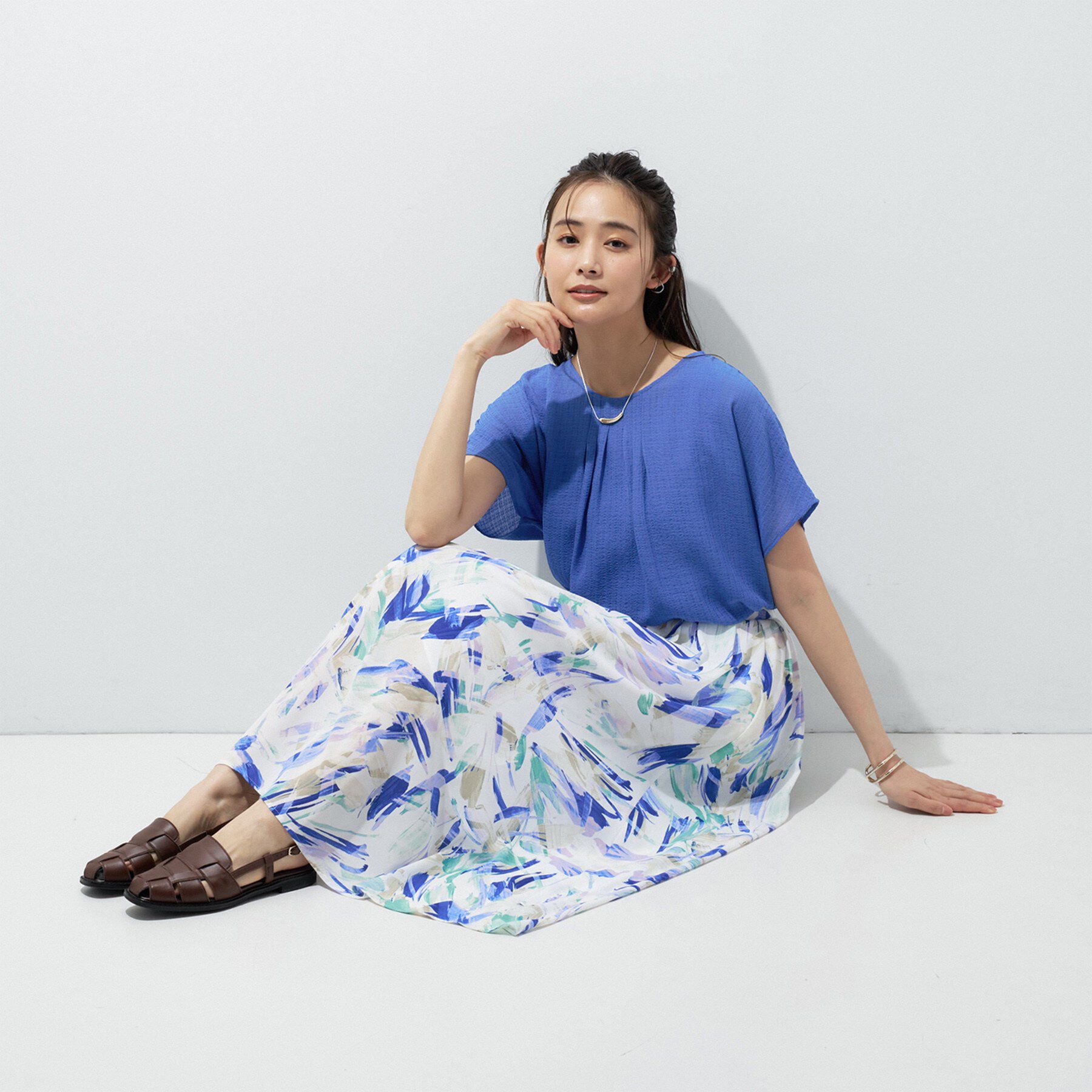INDIVI「【洗える】無地＆チェーン柄 ギャザートップス」|シャツ・ブラウス|