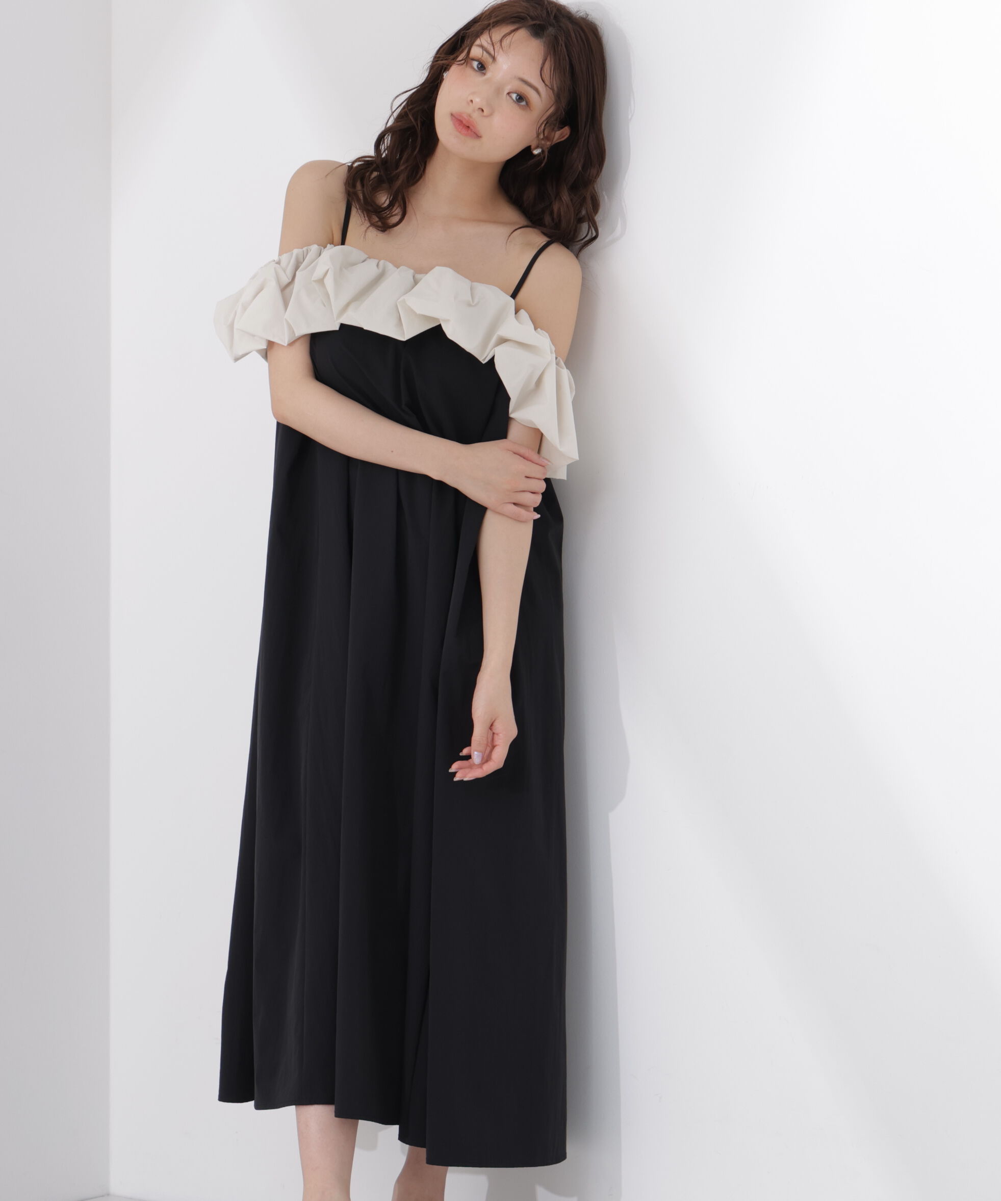 PROPORTION BODY DRESSING「＜EDIT COLOGNE＞バルーンオフショルキャミワンピース」|ワンピース|ブラック&times;エク