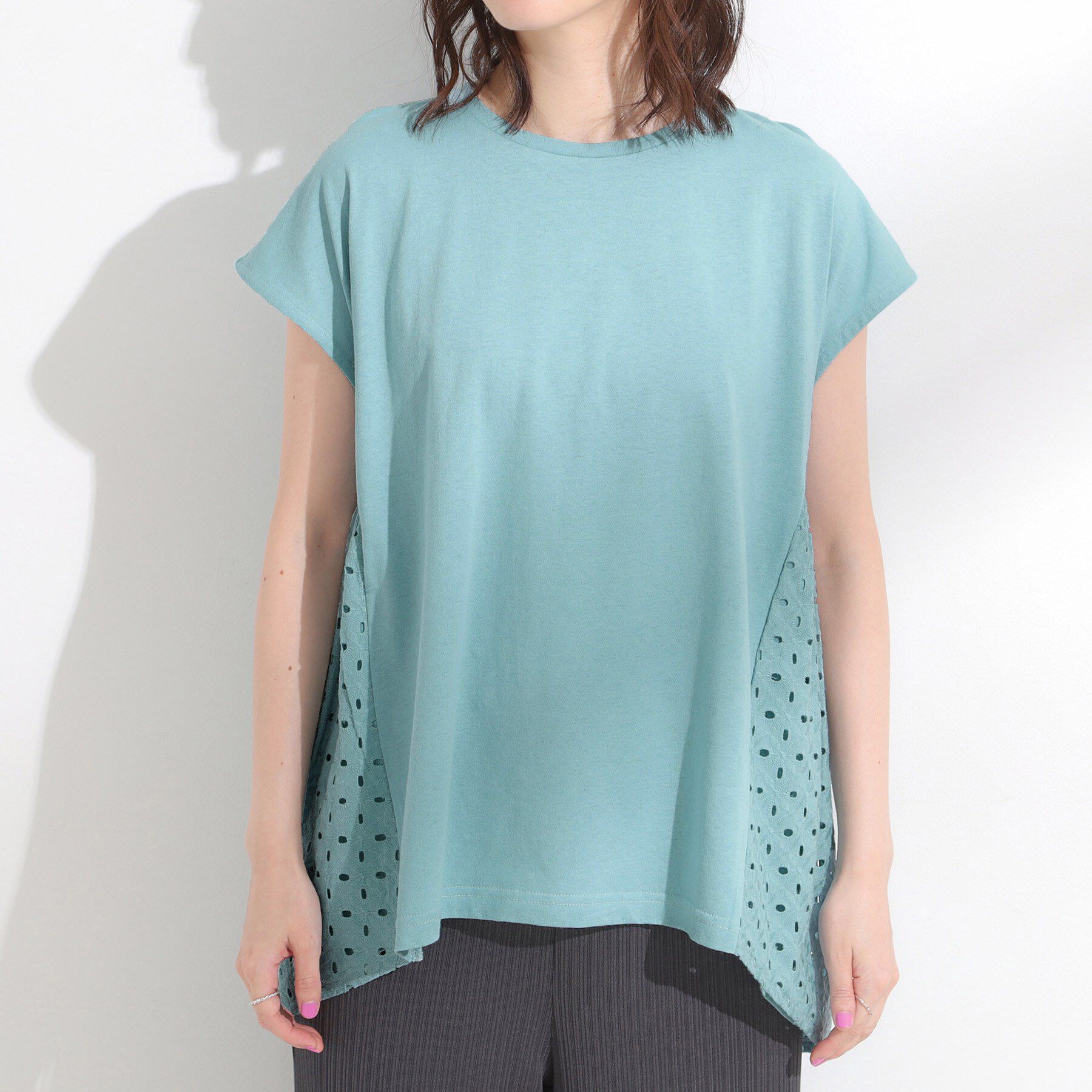 SHOO･LA･RUE「【S-LL/体型カバー】インせずサマ見え レースドッキングトップス」|Tシャツ・カットソー|