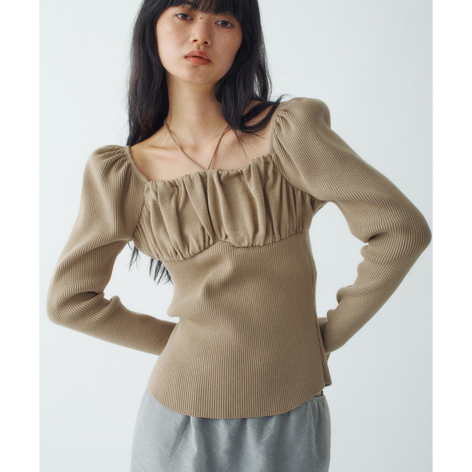 CODE A「femi gather rib knit」|ニット・セーター|ベージュ(052)