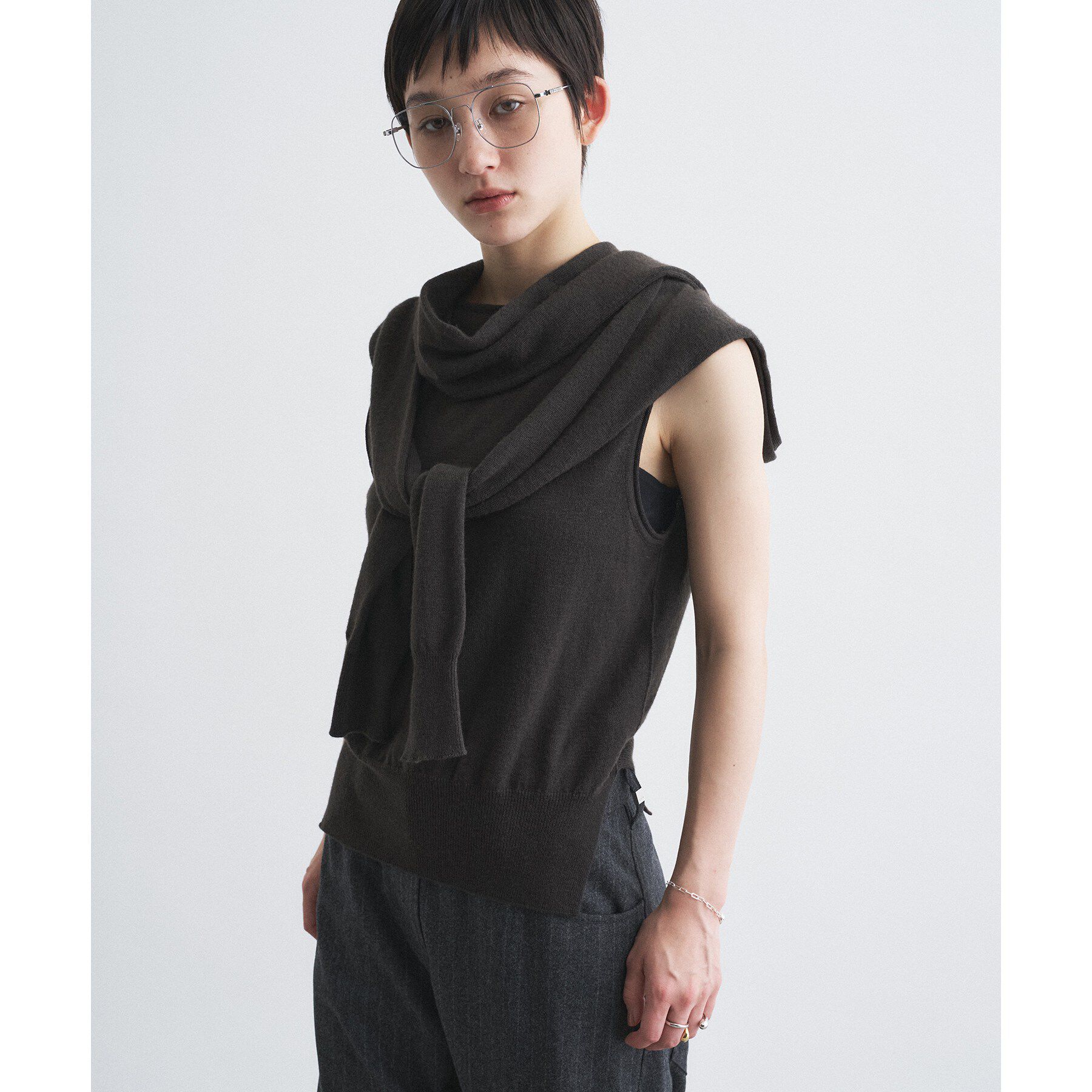CODE A「SYSTEM｜CONVERTIBLE－SLEEVE WOOL KNIT TOP」|ニット・セーター|