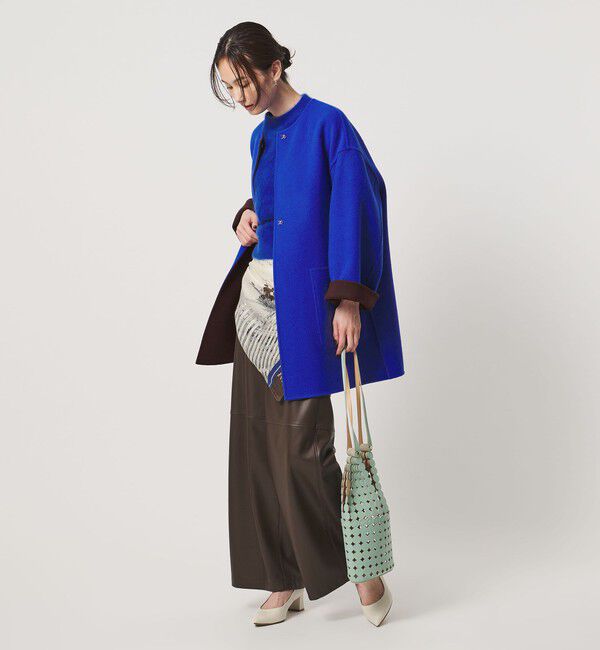 UNITED ARROWS「バイカラー リバー ミドルコート」|ノーカラーコート|