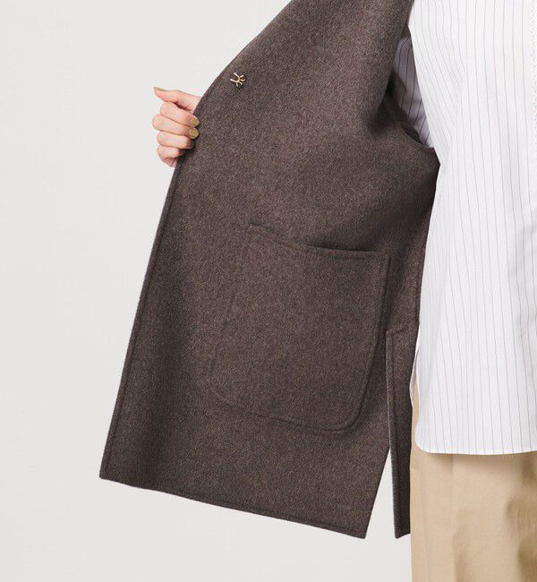 UNITED ARROWS「バイカラー リバー ミドルコート」|ノーカラーコート|