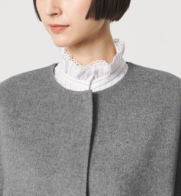 UNITED ARROWS「バイカラー リバー ミドルコート」|ノーカラーコート|