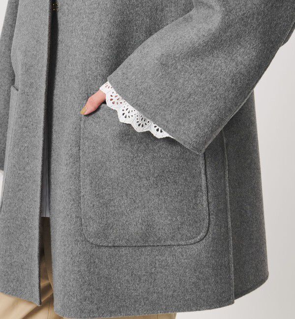 UNITED ARROWS「バイカラー リバー ミドルコート」|ノーカラーコート|
