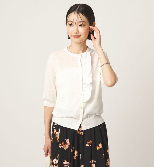 UNITED ARROWS green label relaxing「フリル ショートスリーブ ニット カーディガン」|カーディガン|WHITE