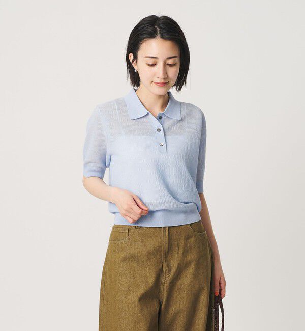 BEAUTY&YOUTH UNITED ARROWS「メッシュ ポロニット プルオーバー ウォッシャブル」|ニット・セーター|LT.BLUE
