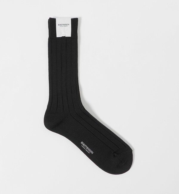 BEAUTY&YOUTH UNITED ARROWS「シルケット リブ レギュラー ソックス」|ソックス|BLACK