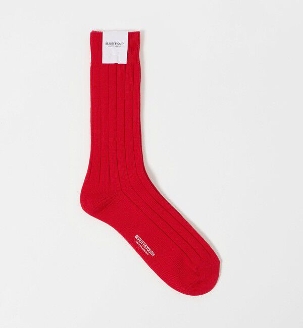 BEAUTY&YOUTH UNITED ARROWS「シルケット リブ レギュラー ソックス」|ソックス|RED