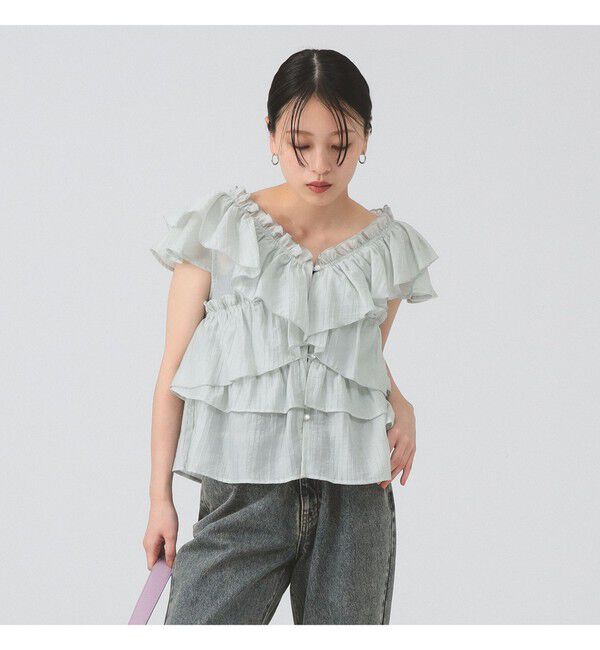 Ray BEAMS 「ラッフル ティアード Vネック フレンチスリーブ」|シャツ・ブラウス|MINT