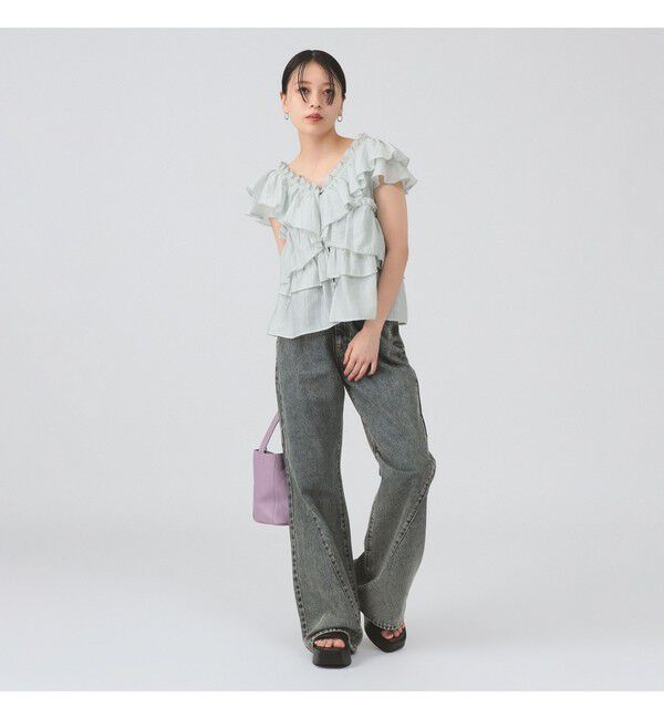 Ray BEAMS 「ラッフル ティアード Vネック フレンチスリーブ」|シャツ・ブラウス|