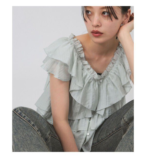 Ray BEAMS 「ラッフル ティアード Vネック フレンチスリーブ」|シャツ・ブラウス|