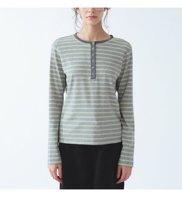 Ray BEAMS 「RIB ボーダー ヘンリーネック Tシャツ」|Tシャツ・カットソー|