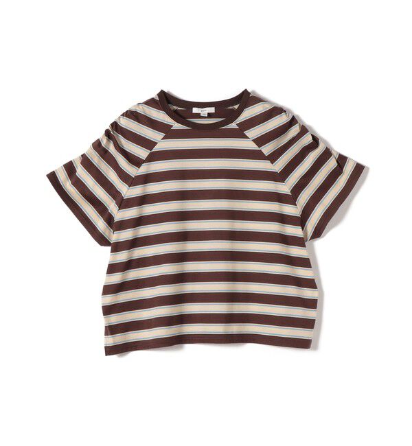 SHIPS for women「〈手洗い可能〉ボーダー / ソリッド 袖ギャザー ショートスリーブ プルオーバー」|Tシャツ・カットソー|