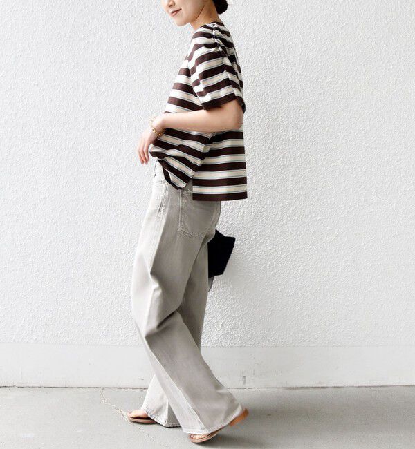 SHIPS for women「〈手洗い可能〉ボーダー / ソリッド 袖ギャザー ショートスリーブ プルオーバー」|Tシャツ・カットソー|