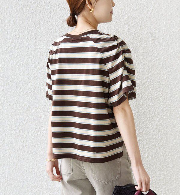 SHIPS for women「〈手洗い可能〉ボーダー / ソリッド 袖ギャザー ショートスリーブ プルオーバー」|Tシャツ・カットソー|