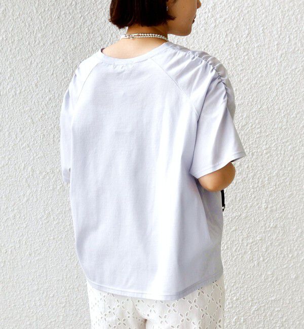SHIPS for women「〈手洗い可能〉ボーダー / ソリッド 袖ギャザー ショートスリーブ プルオーバー」|Tシャツ・カットソー|