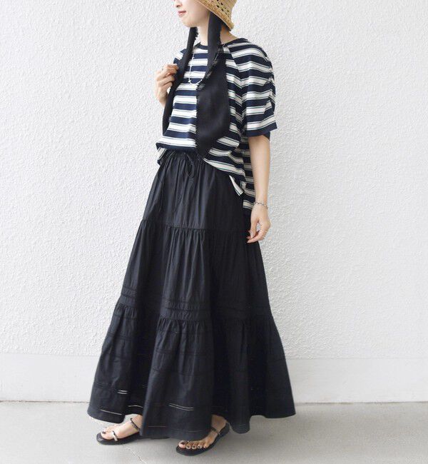 SHIPS for women「〈手洗い可能〉ボーダー / ソリッド 袖ギャザー ショートスリーブ プルオーバー」|Tシャツ・カットソー|